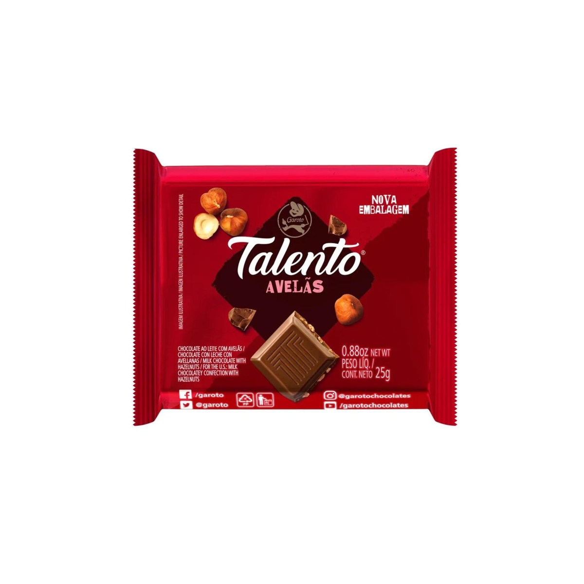 Chocolate Garoto Talento ao Leite com Avelãs 25g Chocolate Garoto