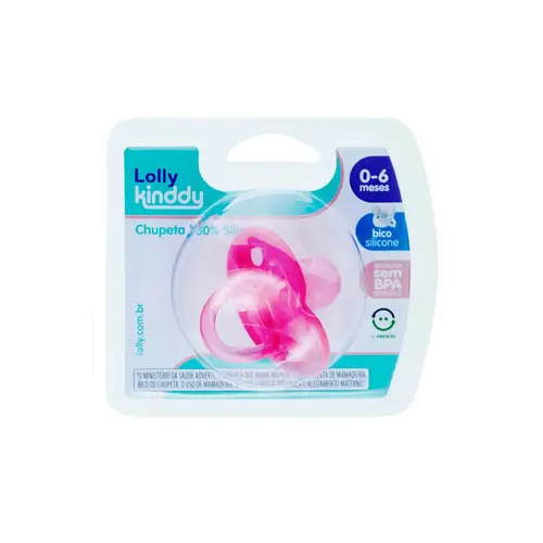 Chupeta Lolly Kinddy Silicone Tamanho 1 Rosa Com 1 Unidade