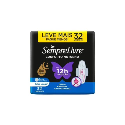 Absorvente Sempre Livre Conforto Noturno Seca Com Abas 32 Unidades