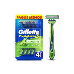 Aparelho de Barbear Gillette Prestobarba 3 Sensitive Aloe Vera Com 4 Unidades