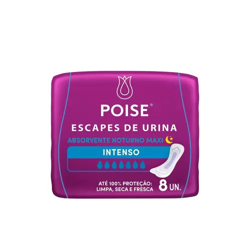 Absorvente Poise Sem Abas Noturno Intenso Com 8 Unidades