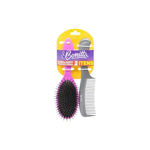 Kit Escova e Pente de Cabelo Bonita Médio