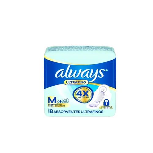 Absorvente Always Ultrafino Seca Com Abas 8 Unidades